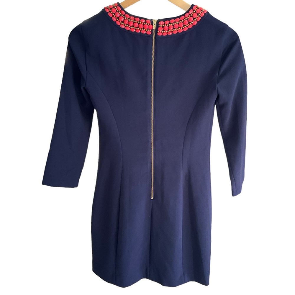 Lilly Pulitzer Bennett Mini Sheath Dress Navy Blue Coral Beaded Jewels - Picture 5 of 16